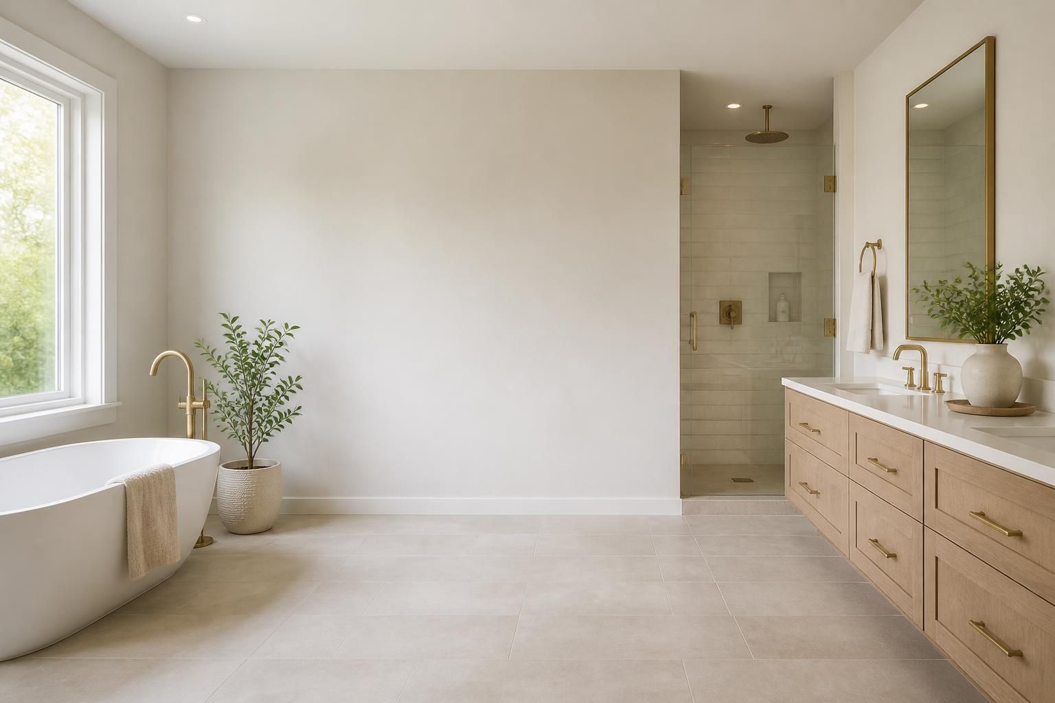 Clean finished bathroom with open space for text overlay.